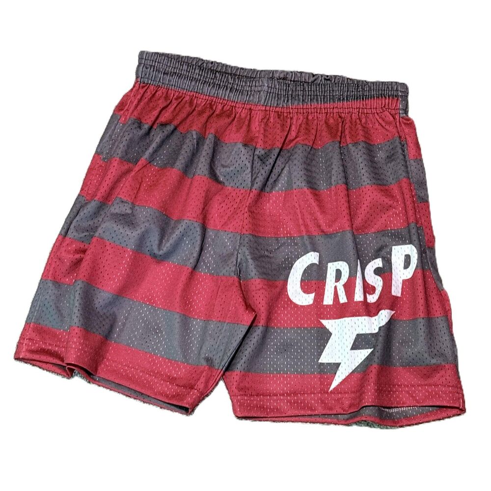 Crisp Mesh Shorts Burgundy Grey Striped Lightning Bolt Streetwear Gym NWT XL